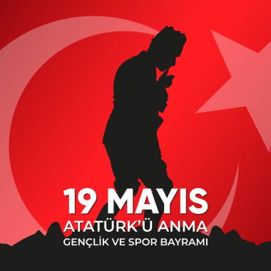 19 Mayis Atatürk 'u Anma, Genclik ve Spor Bayrami. Çeviri: 19 Mayıs Atatürk, Gençlik ve Spor Günü.