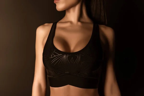 Cropped View Sexy Woman Sports Top Isolated Black — Stock Photo, Image