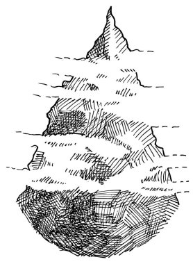 Dağın tepesinde, bulutların arasında. Grafiksel resim!