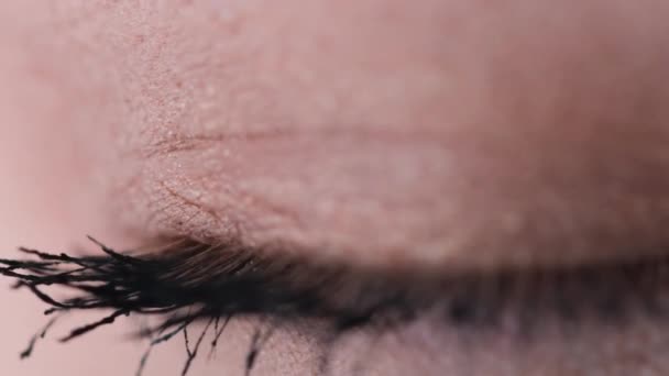 Kaukasische weibliche Wimpern mit Make-up. Die Wimpern rücken in den Fokus — Stockvideo