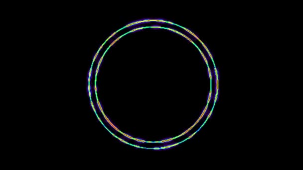 3色の美しい色で滑らかな輝きの蛍光体の動きは 明るい線と黒の背景に名前のない空白のロゴを形成します — ストック動画
