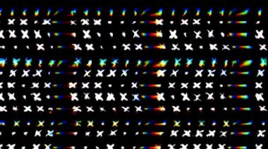 Parlayan soyut video, ince renkli hareketler düzenleyen parlak ışık nokta dalgaları, siyah arkaplan