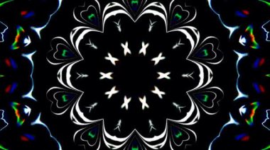 Parlayan güzel soyut videolar, çiçek şekilli renkli hareketleri düzenleyen parlak ışık, siyah arkaplan