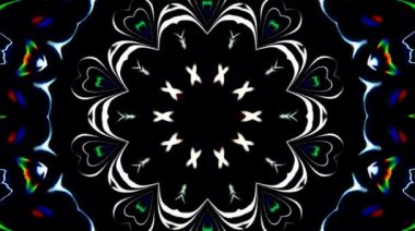 Parlayan güzel soyut videolar, çiçek şekilli renkli hareketleri düzenleyen parlak ışık, siyah arkaplan