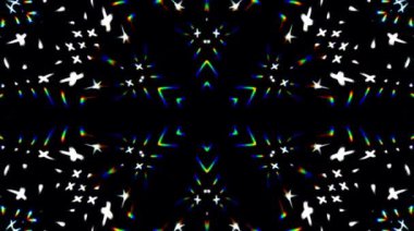 Parlayan güzel soyut video, noktalı renkli hareketleri düzenleyen parlak ışık, siyah arkaplan