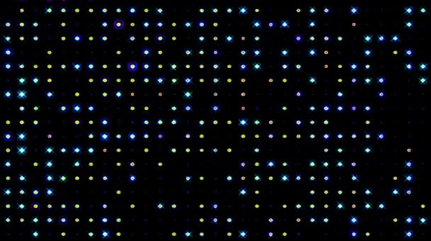 Belle vidéo abstraite qui brille avec des points, lumière vive qui régule les mouvements colorés, fond noir 