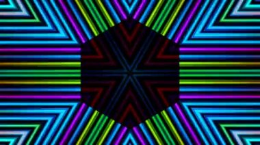 pürüzsüz floresan hareketler üç güzel renk ile yuvarlak bir logo oluşturur, parlak ve boş çizgiler, siyah arkaplan üzerinde isimsiz logo