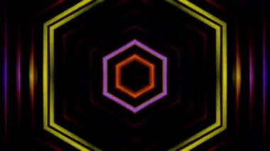 pürüzsüz floresan hareketler üç güzel renk ile yuvarlak bir logo oluşturur, parlak ve boş çizgiler, siyah arkaplan üzerinde isimsiz logo