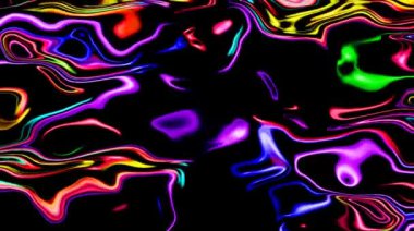 parlak, parlak, parlak, siyah arkaplan ile renkli dalgaların hareketini düzenleyen güzel soyut video