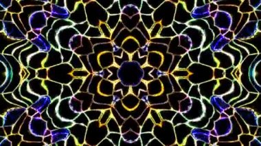 Fraktal tasarım kaleydoskop arkaplan hareketi şablonları ile Disco spektrum ışıkları konser spot lambaları soyut çok renkli hareketli arkaplan kusursuz döngü mandala sanatı