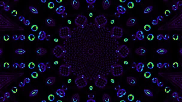 Bright Abstract Light Governing Full Color Kaleidoscope Black Background — Stock Video