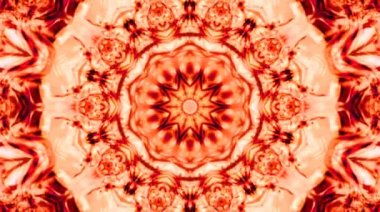 Kırmızı renkli soyut Kaleydoskop deseni. Sihirli mandala. 4k soyut çok renkli hareket grafikleri arkaplanı. Fraktal animasyon