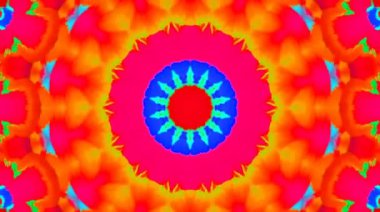 Soyut geometrik kaleydoskop deseni tam renkli, Mandala renkli. Renkli soyut 4k hareket grafikleri arkaplanı. Güzel fraktal animasyon