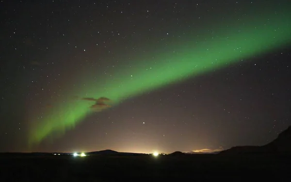 Luzes Norte Selfoss Colina Inglfsfjall Fundo Islândia — Fotografia de Stock