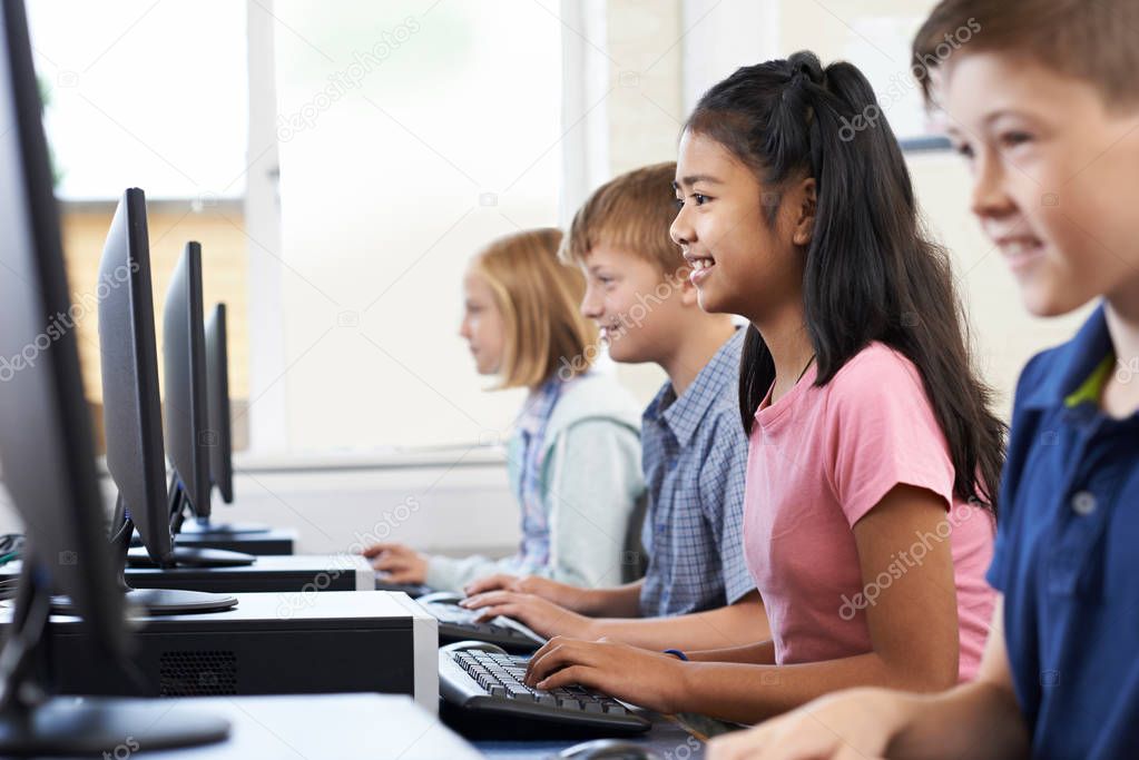 Elementary Pupils In Computer Class 