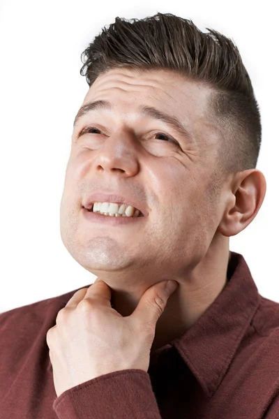 Studio Shot Of Man Suffering From Sore Throat — Stock Photo, Image