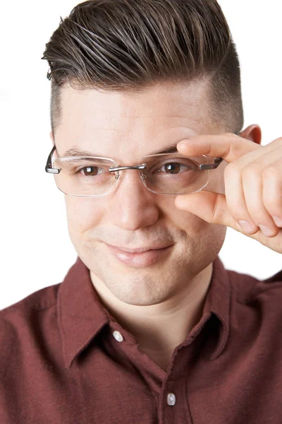Young Man Trying On New Glasses — Stock Photo, Image