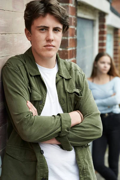 Unhappy Teenage Couple In Urban Setting — Stock Photo, Image