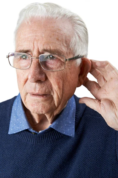 Studio Shot Of  Senior Man Suffering From Deafness — Stock Photo, Image