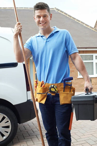 Portrait Of Plumber With Van Outside House — Stock Photo, Image