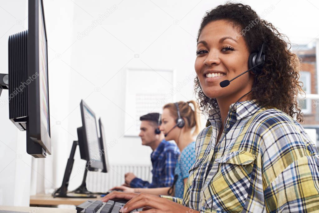 Female Customer Services Agent In Call Centre