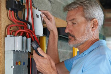 Elektrik ölçerden okuma alarak adam
