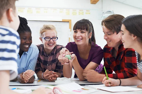 Étudiants adolescents avec professeur en classe de biologie — Photo