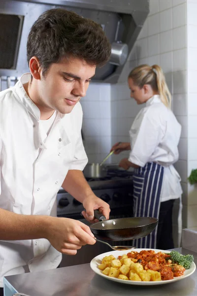 Chef Working In Restaurant Kitchen — Stock Photo, Image