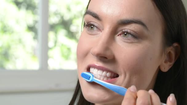 Femme Dans Salle Bain Brossage Des Dents Avec Brosse Dents — Video