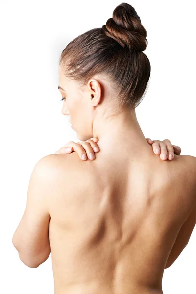 Studio Shot Of Woman With Painful Neck — Stock Photo, Image