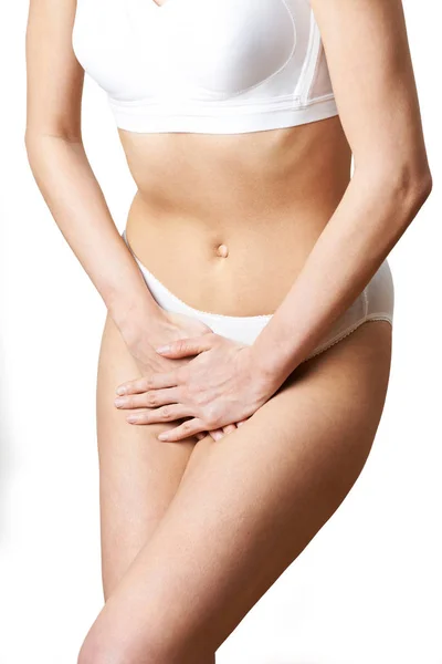 Closer Up Of Woman Wearing Underwear Suffering From Bladder Prob — Stock Photo, Image