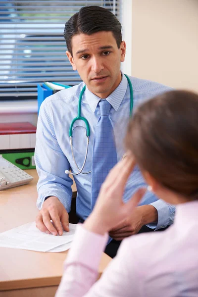 Médecin sérieux au bureau donnant de mauvaises nouvelles à la patiente — Photo