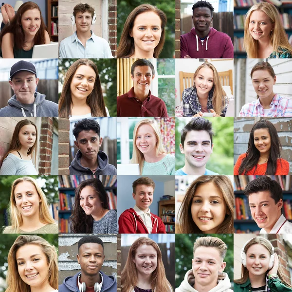 Composto de rostos de vários adolescentes masculinos e femininos — Fotografia de Stock