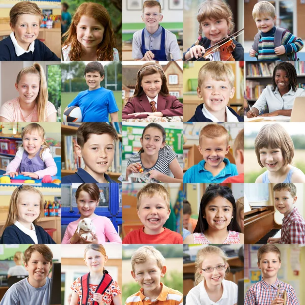 Composto de rostos de várias crianças masculinas e femininas — Fotografia de Stock