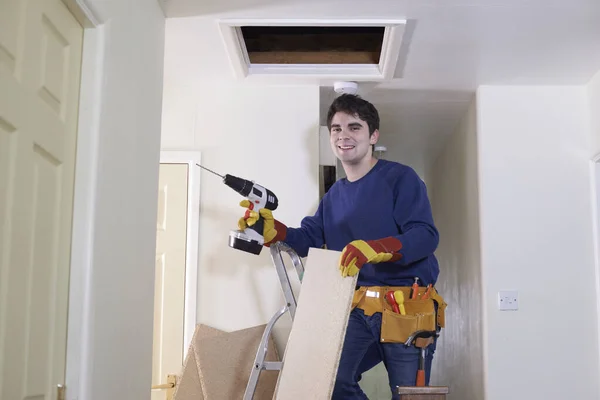 Retrato Los Tableros Montaje Del Trabajador Piso Casa Loft —  Fotos de Stock