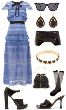 Beyaz arka planda kadınlar için moda kıyafetleri