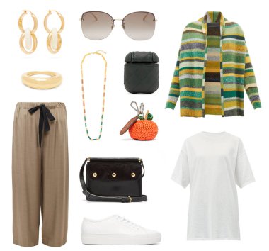 Beyaz arka planda kadınlar için moda kıyafetleri