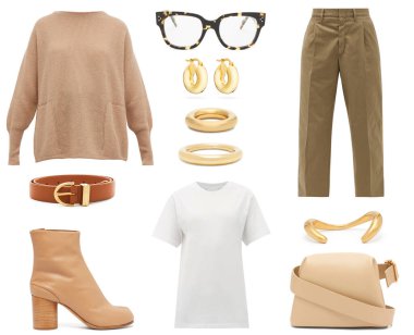 Beyaz arka planda kadın kıyafetleri kolajı