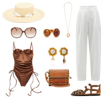 Kadın kıyafetleri, ayakkabıları ve aksesuarları eşsiz kolajı