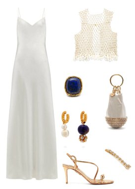 Beyaz arka planda kadınlar için moda kıyafetleri