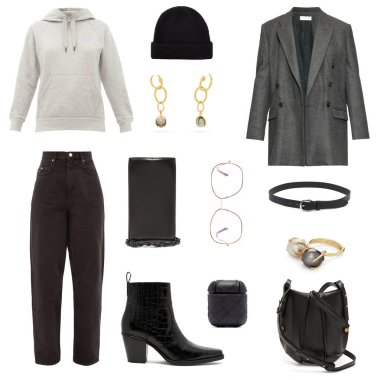 Kadınlar için şık kıyafetler, ayakkabılar ve aksesuarlar kolajı