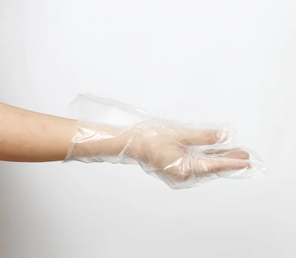 Una Mujer Guantes Plástico Esperando Recibir Cas — Foto de Stock