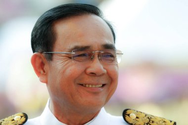 Bangkok, Tayland - 12.2019 Başbakan Prayut Chan-o-cha, Tayland Başbakanı gülen yüzlü ve Çin Mahallesi yolunda keyfi yerinde