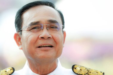 Bangkok, Tayland - 12.2019 Başbakan Prayut Chan-o-cha, Tayland Başbakanı gülen yüzlü ve Çin Mahallesi yolunda keyfi yerinde