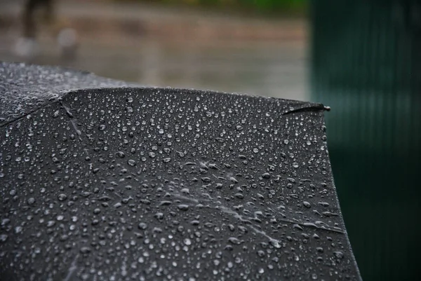 Gotas Lluvia Paraguas Negro Desenfoque Fondo — Foto de Stock