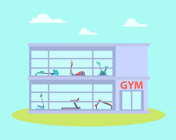 Edifício de ginásio com equipamento —  Vetores de Stock