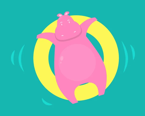 Розовый бегемот плавает в бассейне — стоковый вектор