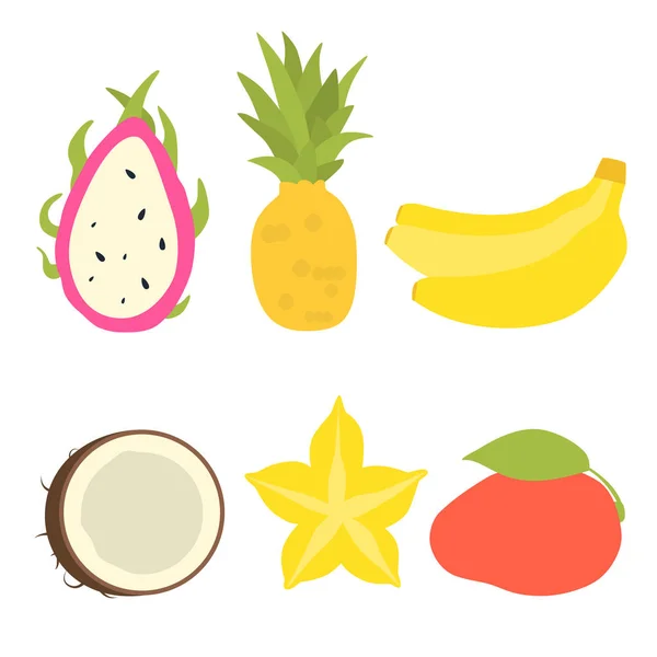 Set van tropische vruchten pictogrammen — Stockvector