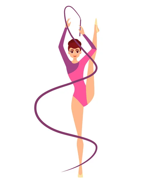 Kvinna gymnast med band — Stock vektor