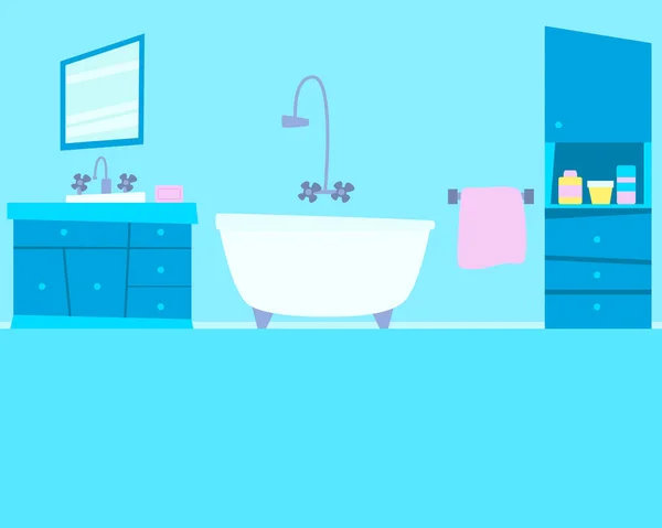 Синяя ванная комната с мебелью — стоковый вектор